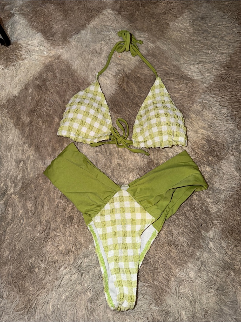 SHEIN Green Gingham Bikini - Lime & White